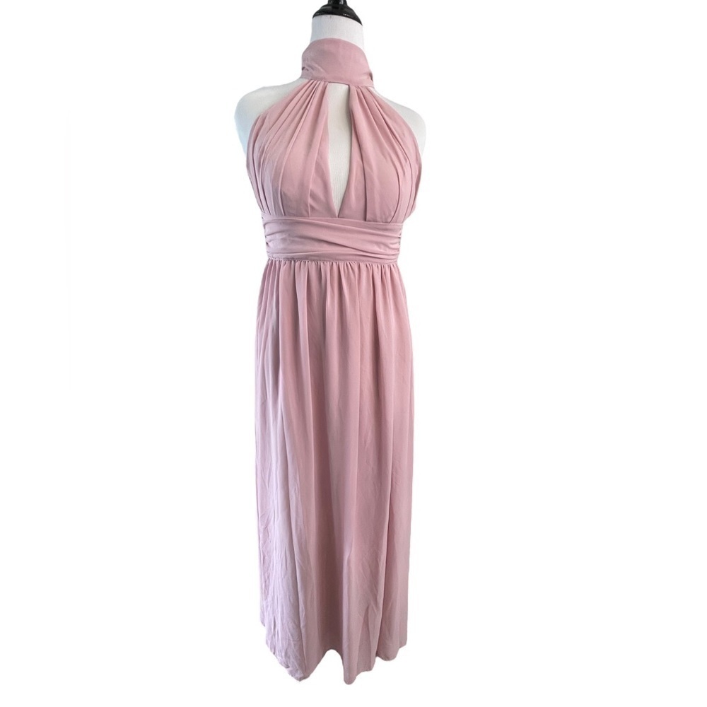 Shein Pink Formal Halter Backless‎ Open Front Dress Prom Evening Large 8 10